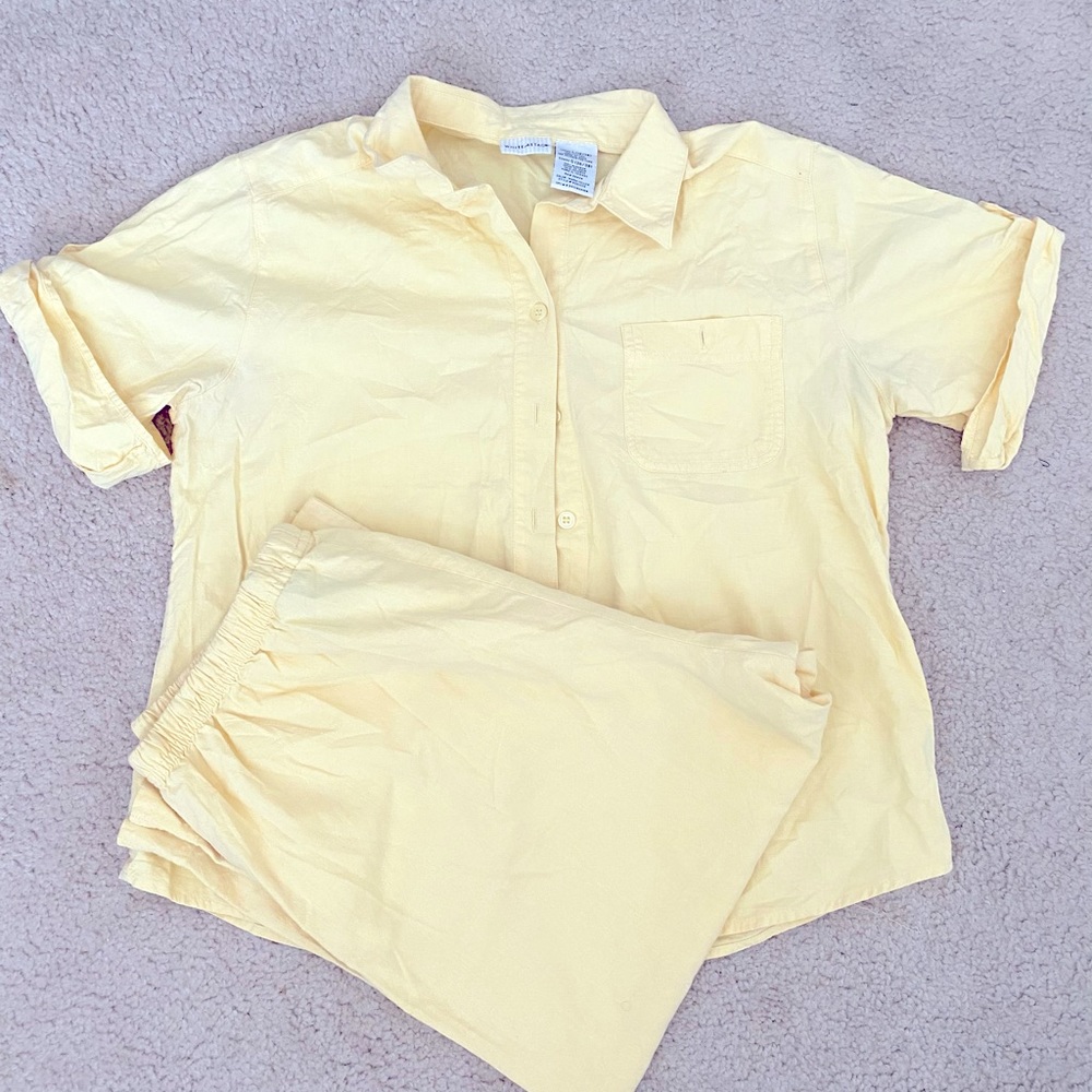 Yellow Linen Capri Set
